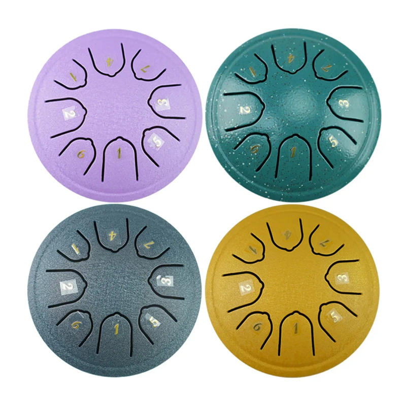 Description Picture 6 of item4.5 Inch 8 Tone Steel Tongue Drum Mini Hand Pan Drums Drumsticks Music Tambourine Drum With Accessories Instrument