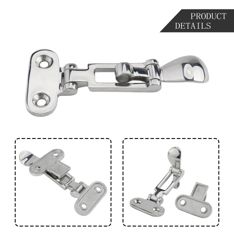 Description Picture 5 of item316 Stainless Steel Door Hasps Anti-Rattle Boat Door Latch Lock Holding Clamp Marine Distribution Box Lock Buckle RV Hardware