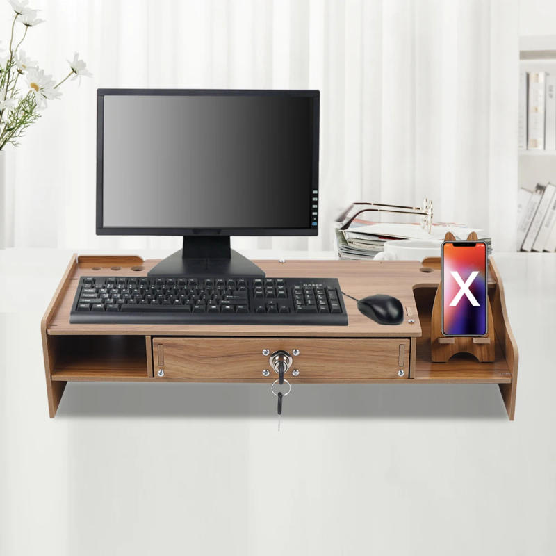 Description Picture 2 of itemWood Monitor Riser with Drawer Computer/Laptop/PC Stand for Desk Organizer Wooden Desk Organizer W/ Drawer File Storage Desk
