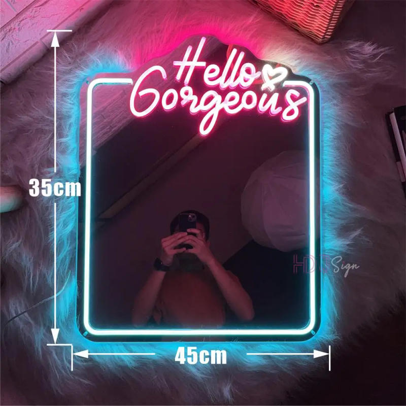 Description Picture 3 of itemMirror Neon Sign Custom Neon LED Sign Hello Gorgeous Neon Light Up Sign Bedroom Room Decoration Wedding Neon Led Lights Wall Art