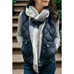 Warm Vest Solid Color Vest For Women Stand Collar Warm Padded Zipper Up Side Pockets Quilted Puffer Wild Fashion Vest