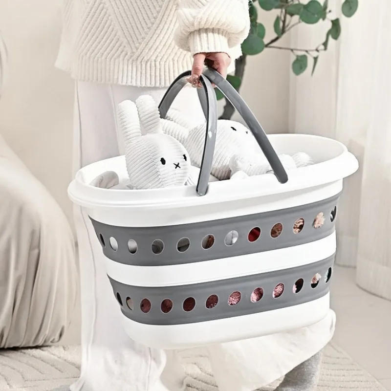 Description Picture 5 of item16L Space-saving Collapsible Laundry Basket Portable Plastic Storage Bin with Handles for Bathroom Laundry Room Organization