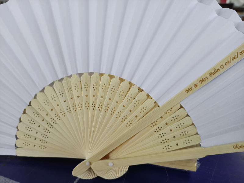 Description Picture 4 of item30/50Personalized wedding fan white folding elegant paper hand fan wedding party gift bride Customized hand fan gift decoration