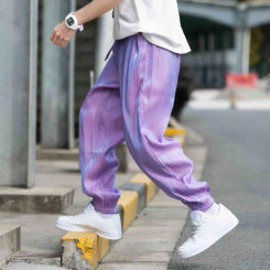 Men Sweatpants Ice Silk Bright Surface Colored Men Trousers Spring Summer Drawstring Elastic Waist Loose Pants Men Clothes