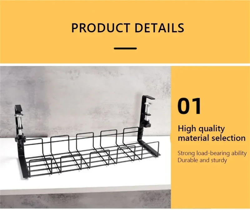 Description Picture 6 of itemUnder Table Storage Rack Metal Cable Management Tray Home Office Desk Wire Organizer No Punching Kitchen Storage Accessories