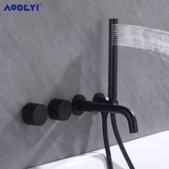 Bathroom Shower Faucet Set Black Mixer Valve Brushed Gold Solid Brass Hand Bath Tub Spout Two Ways Hot Cold Mixing Kit White