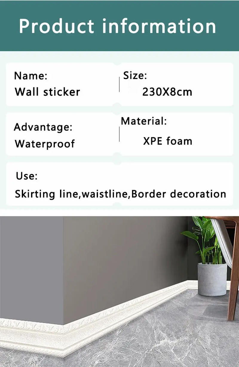 Description Picture 5 of itemSelf Adhesive 3DWall Sticker Baseboard Decorative Strip Edge Sealing Wall Enclosure Frame Plastic Waterproof Waistline Baseboard