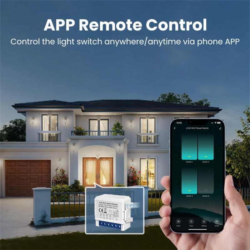 Description Picture 4 of itemAVATTO Tuya WiFi 1/2/3/4 Gang Mini Smart Switch DIY Light Switches Module 2-Way Control Works With Smart Alexa Alice Google Home