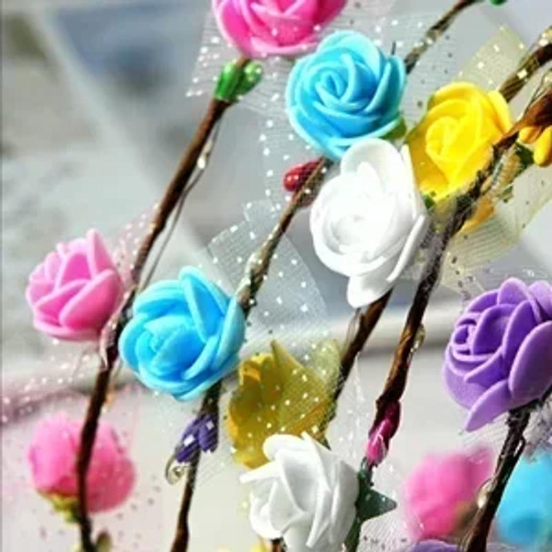 Description Picture 5 of item60Pcs Flower Wreath Luminous 10-LED Headpiece Garland Crown Flower Headband Glowing Wreath For Wedding Party Christmas Garlan
