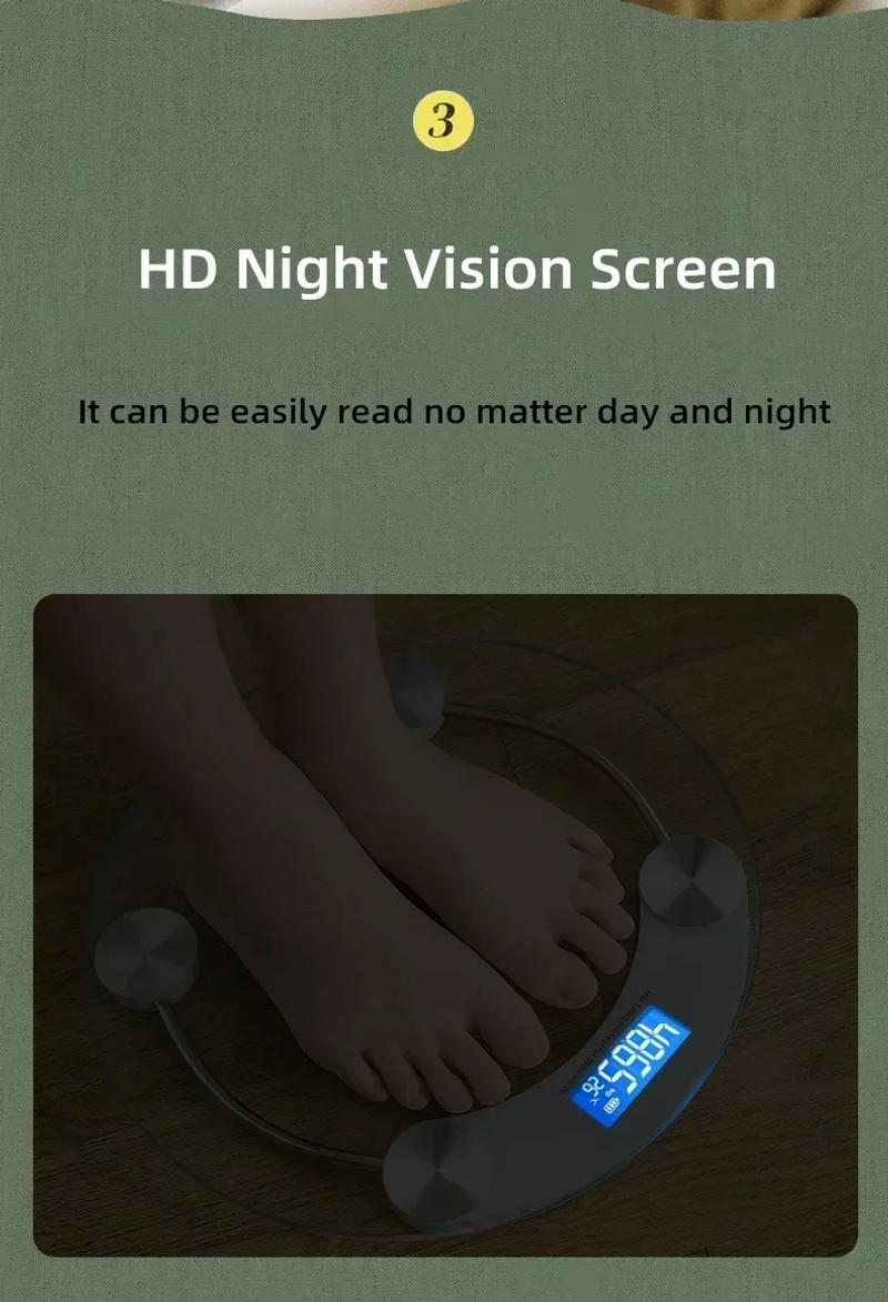 Description Picture 6 of itemNew Digital Scale Round Transparent Weight Scale Charging Electronic Scale LCD Display Scale Bathroom Scale Weighing Scale