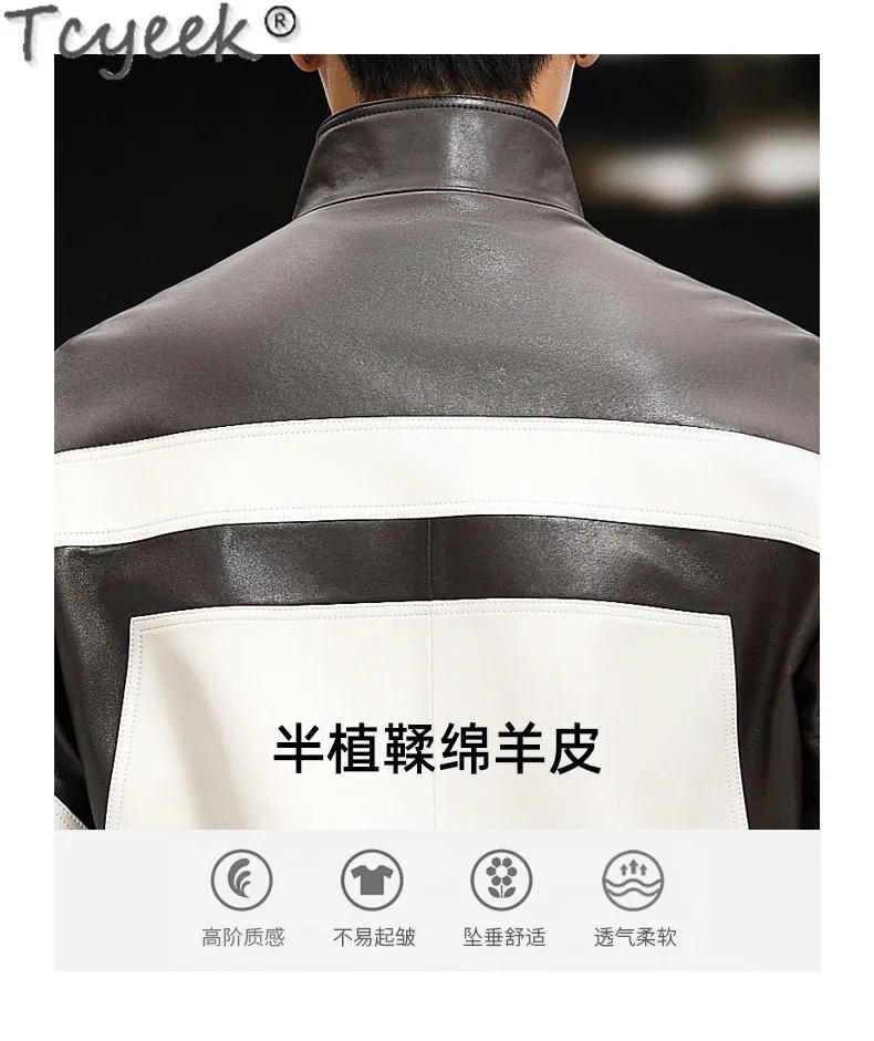Description Picture 4 of itemTcyeek Real Leather Jacket Men Fashion Thin Leather Coats Streetwear Spring Autumn Genuine Sheepskin Coat for Man Clothes Trend