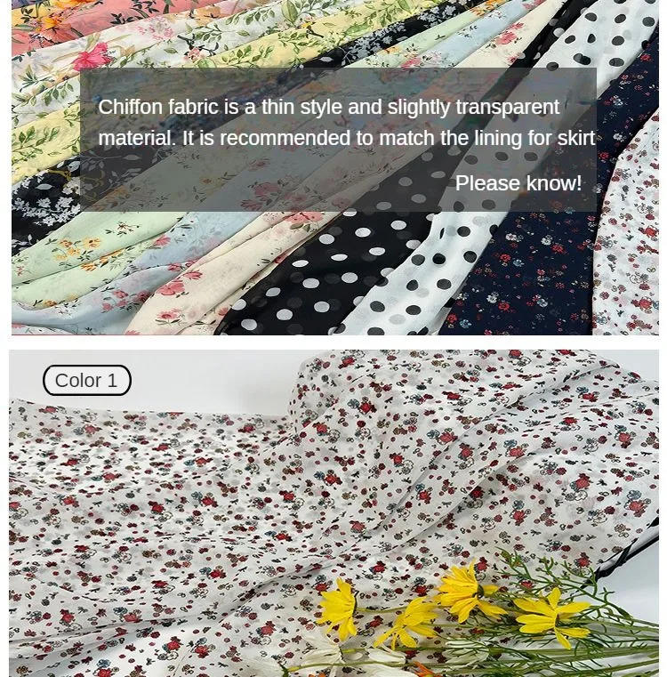 Description Picture 5 of itemTranslucent Chiffon Fabric Flowers By The Meter for Clothes Skirts Dresses Sewing Plain Printed Floral Pattern Textile Soft Blue