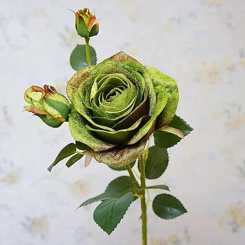 Description Picture 6 of itemArtificial Palace Roses 3 Heads Diamond Velvet Fake Flowers Hotel Garden Decorated with Black Rose Branches Simulation Flower