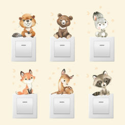 6pcs/set Boho Color Cute Smile Cartoon Animals Switch Stickers for Wall Kids Room Baby Nursery Room Wall Decals Stars Home Decor