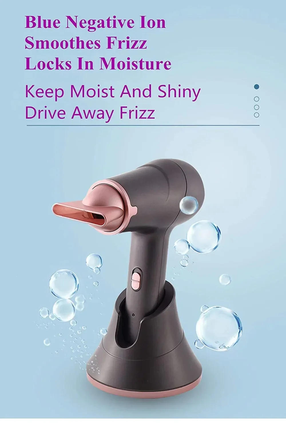 Description Picture 4 of itemPortable Rechargeable Wireless Hair Dryer Travel/Outdoor Wireless Blower Negative Ions Hair Care 300W Hot and Cool Air