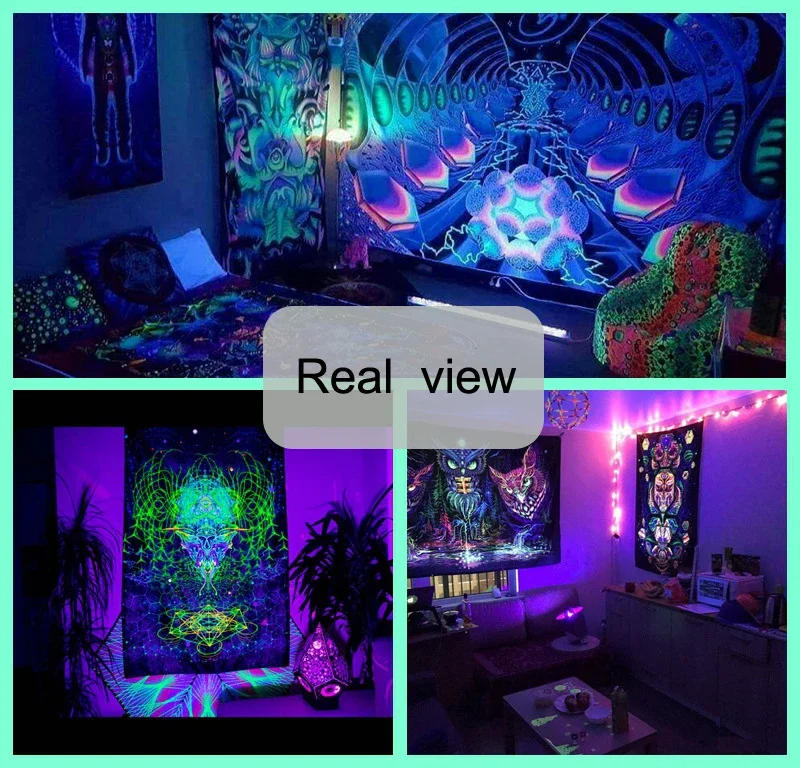 Description Picture 6 of itemFluorescent Tapestry Psychedelic Ultraviolet Wall Decoration  Skull Mushroom Witchcraft Beautiful