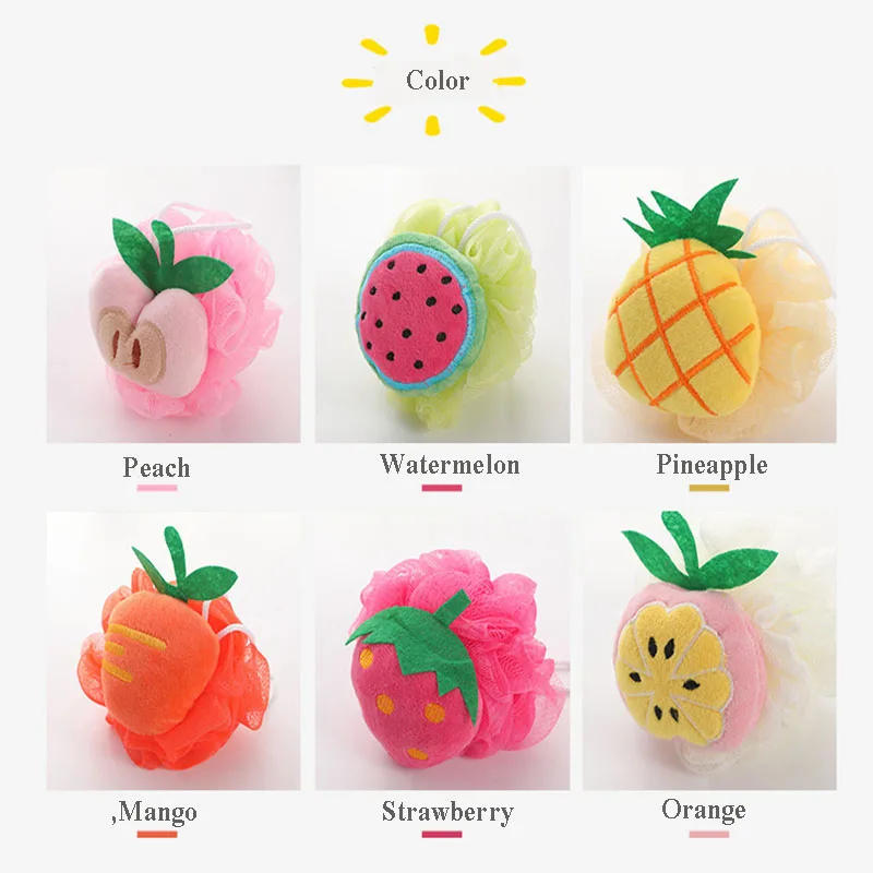 Description Picture 3 of itemCartoon Fruit Bath Ball Sponge for Body Shower Bath Balls Scrub Brush Cleaning Body Skin Care Exfoliants  Accessories Strawberry