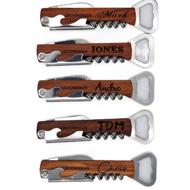 Description Picture 4 of itemWine Beer Opener Stainless Steel Multi Tool Wine Corkscrew Engraved Personalized Souvenir Wood Opener Wedding Gift For Guest