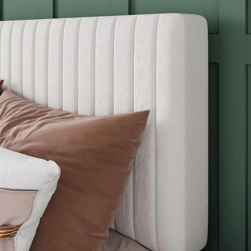 Description Picture 5 of itemKing Bed Frame Velvet Upholstered Platform Bed with Adjustable Vertical Channel Tufted Headboard Mattress Strong Wooden Slats