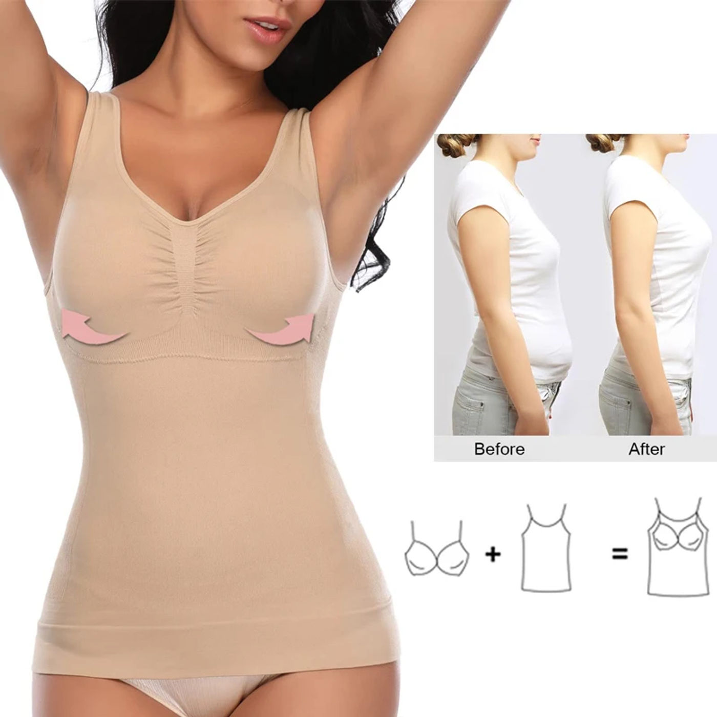 Description Picture 2 of itemWomen Tummy Control Tank Tops Slimming Body Shaper Waist Trainer Corset with Padded Bra Shaperwear Compression Camisole Vest