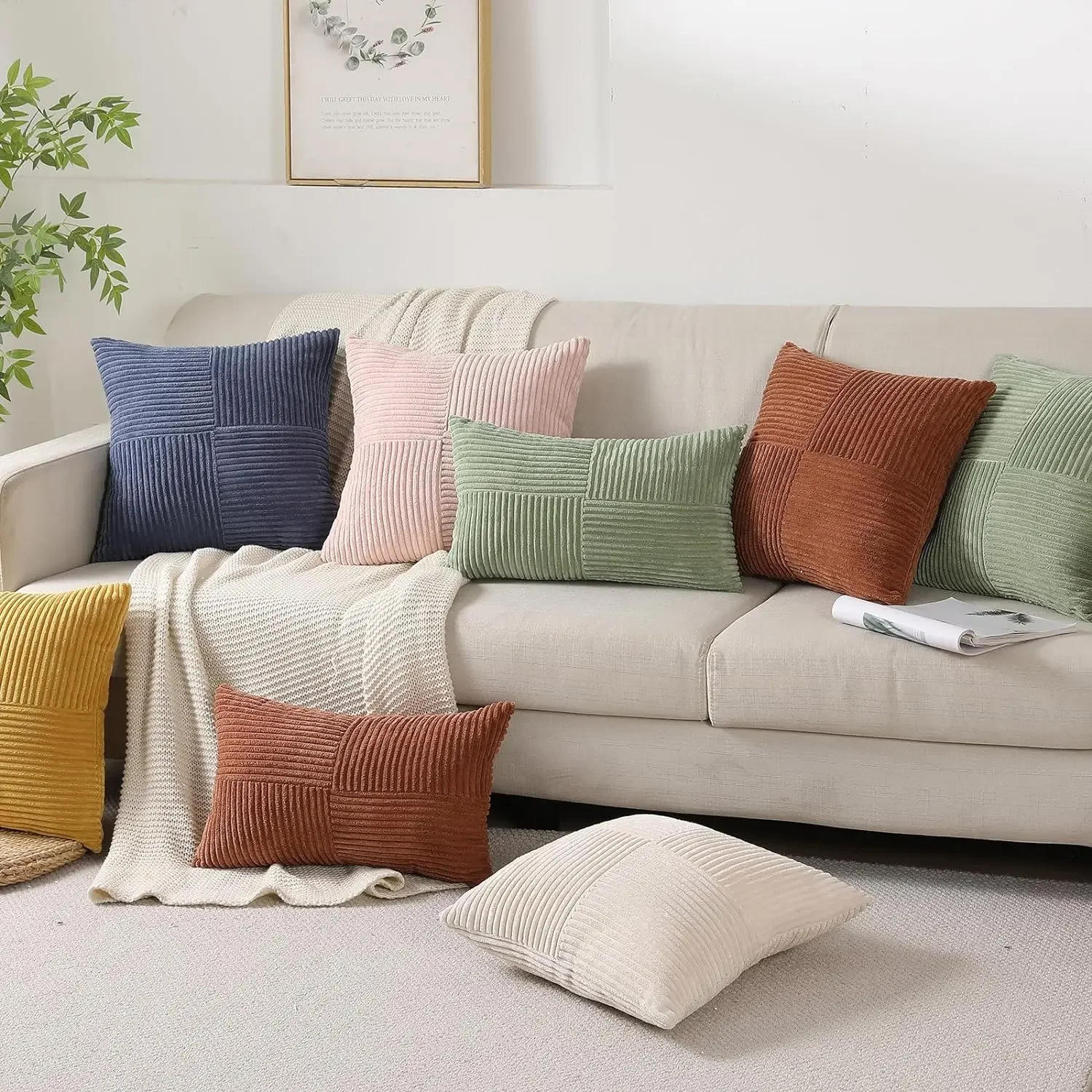 Description Picture 4 of item2PCS 30*50CM Corduroy Splicing Striped Cushion Cover Soft Textured Touch Corduroy Throw Pillows Case  for Sofa Bed Chair Car