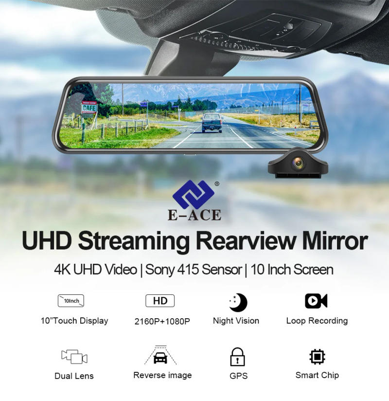 Description Picture 2 of itemE-ACE 4K Car DVR Mirror Ultra HD 3840*2160P Dashcam Video Recorder Night Vision 1080P Rear Camera Support GPS WIFI For Auto