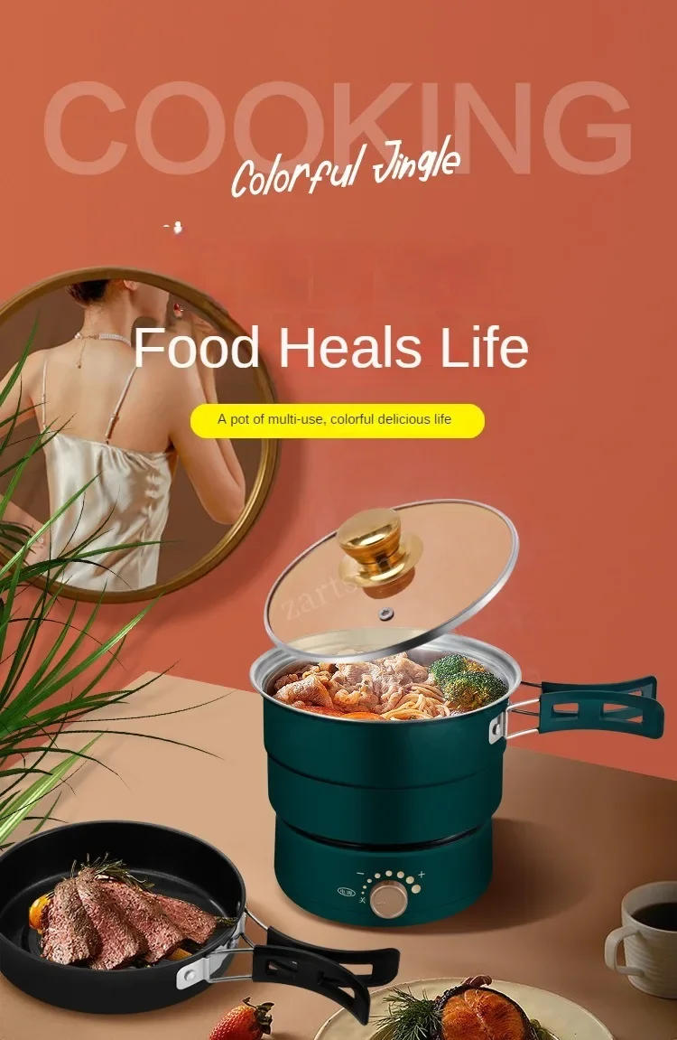 Description Picture 2 of item110V/220V Travel Rice Cooker Portable Split Frying Pan Electric Stew Soup Pot Boiler Cooking Skillet Mini Hotpot Food Steamer