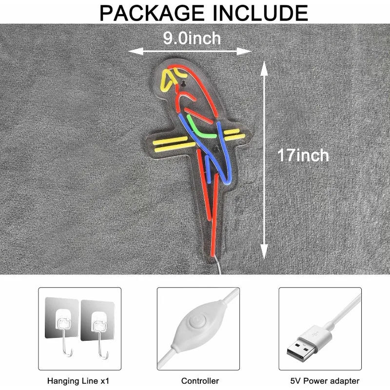 Description Picture 3 of itemParrot Neon Light Wall Decor LED Neon Light USB Powered Neon Light Art Sign