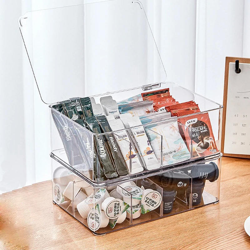 Description Picture 2 of item1pc Clear Storage Box Divided Tea Bag Organizer Storage Box With Lid Drawer Storage Holder Desktop Storage Container