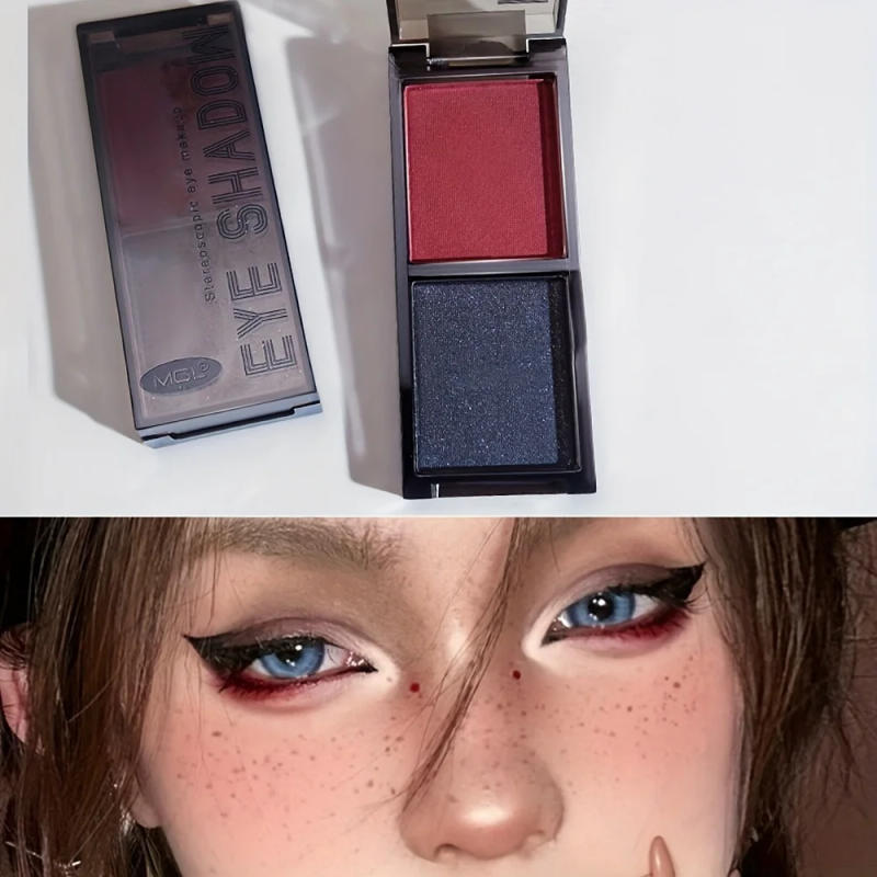 Description Picture 6 of item2-Color Red Black Smoky Eyeshadow Palette Matte & Shimmer Waterproof Dark Punk Halloween Makeup Glitter Pigment for Eyes