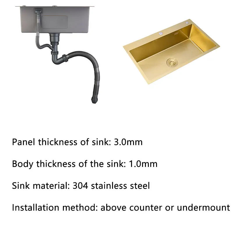 Description Picture 2 of itemGold kitchen sink Single Sink Bowl SUS304 Stainless Steel Kitchen Towel Basket Strainer Golden Washing Basin Kitchen Sinks