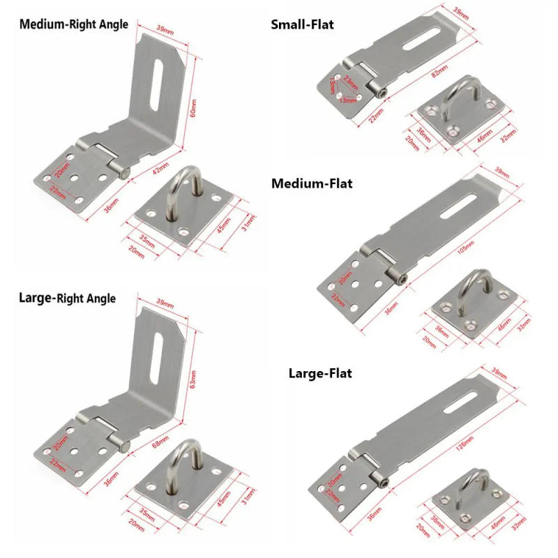 Description Picture 2 of itemPadlock Hasp Door Clasp Lock 90 Degree Right Angle Shed Gate Latch Household Burglar-proof Bolt Door Buckle with Mounting Screws