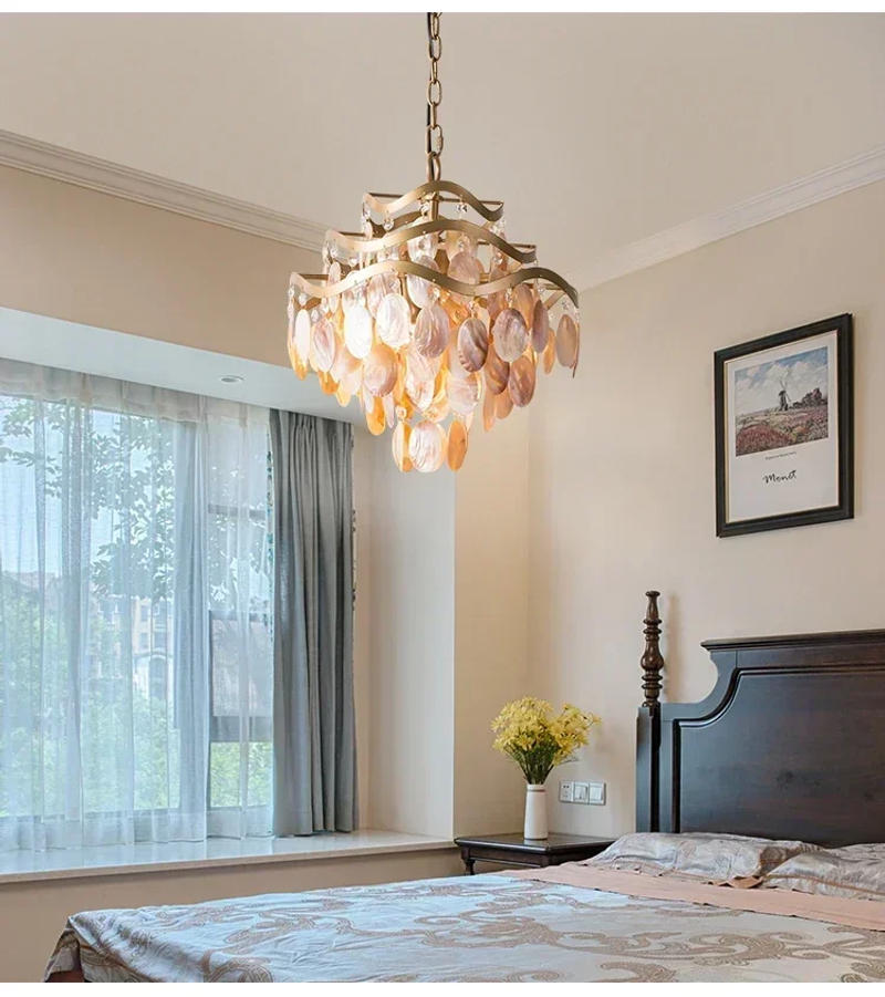 Description Picture 2 of itemLuxury Shell Hanging Lamp for Ceiling French Living Room Pendant Light Bedroom Crystal Chandelier Home Decorations Lustre LED