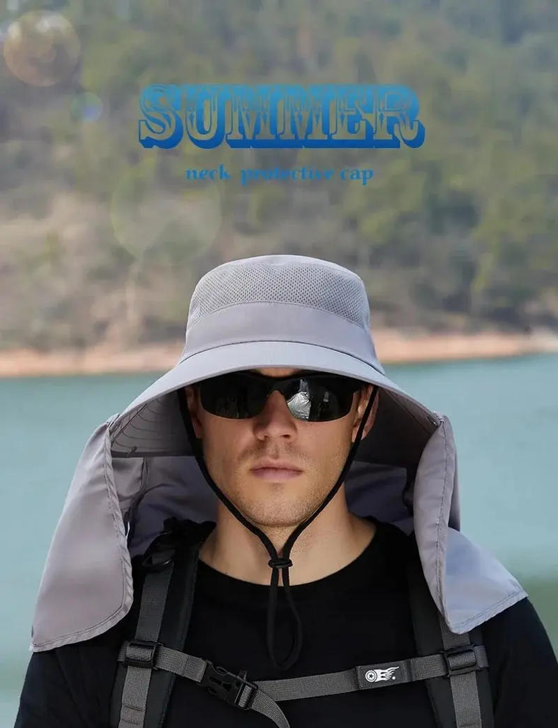 Description Picture 3 of itemSummer Sun Hats Double Layer UV Protection Fishing Hunting Outdoor Cap Men Hiking Camping Visor Hat Removable Fisherman Hat