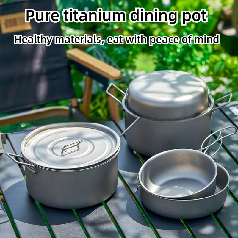 Description Picture 5 of itemPure titanium pot, lightweight Camping Pot, outdoor hiking Cutlery Set, portable stockpot and frying pan picnic tableware set