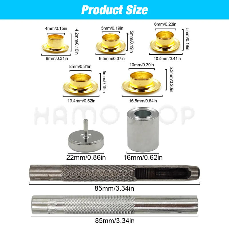 Description Picture 3 of item100 Sets 4mm Eyelet Metal Grommet Rings With Washer Punch Tool Kits For Leathercraft Shoes Bag Clothing Belt Hat Accessories