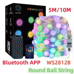 DC5V Ws2812B LED Round Ball String Light Smart Music APP Waterproof Fairy Light Christmas Party Birthday Decoration Ball Lights