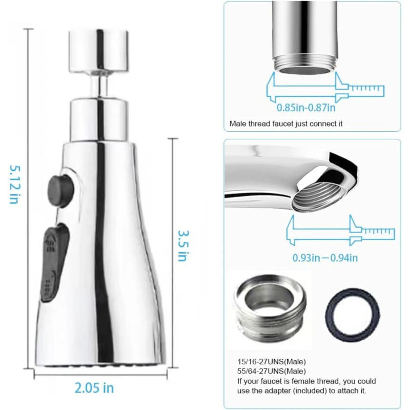 Description Picture 4 of itemKitchen Faucet Head Sink Aerator Sprayer Head 360 Degree Swivel Sink Sprayer Attachment-55/64 Inch Female Thread