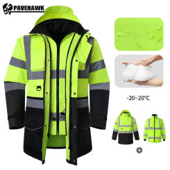 Reflective Safety Men Work Jacket Hi Vis Three in One Detachable Multiple Pockets Windproof Parkas Waterproof Warm Cotton Coat