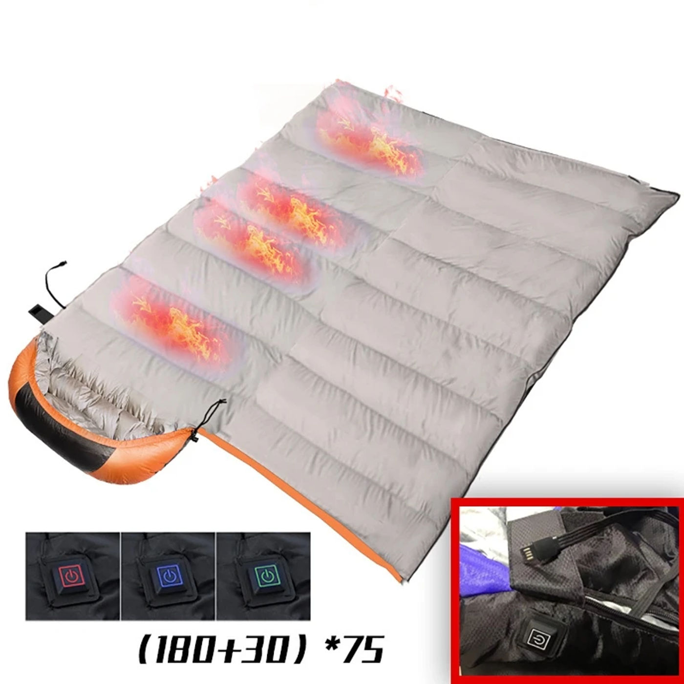 Description Picture 5 of itemUSB Heated Winter Camping Sleeping Bags Down Cotton Pads 3 Gear Ultralight Outdoor Camping Mattress Thermal Pad Heating Mat