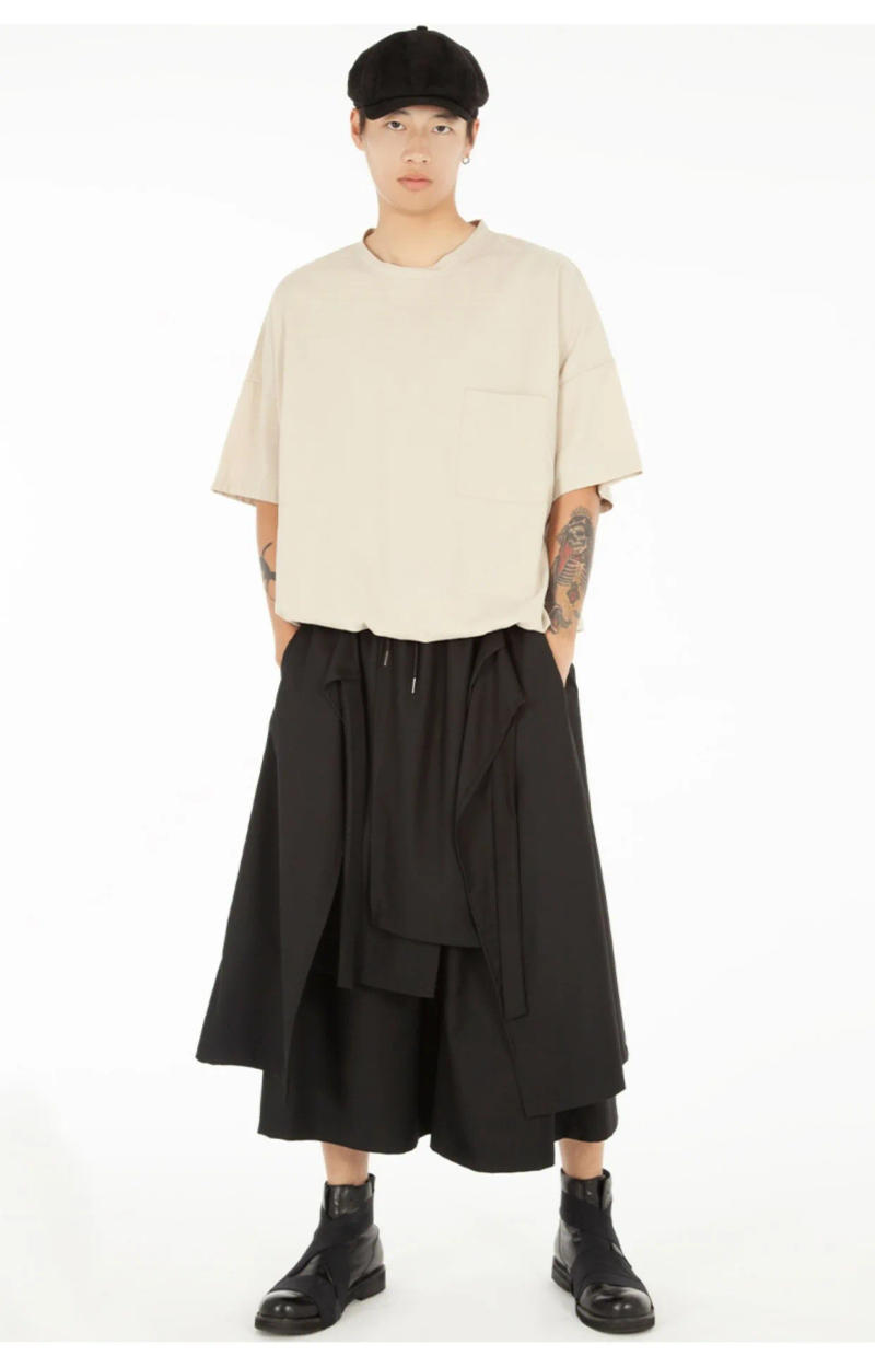 Description Picture 4 of itemMen's Skirt Spring And Autumn New Solid Color Simple Double-Layer Design Casual Large Size Nine-Point Pants