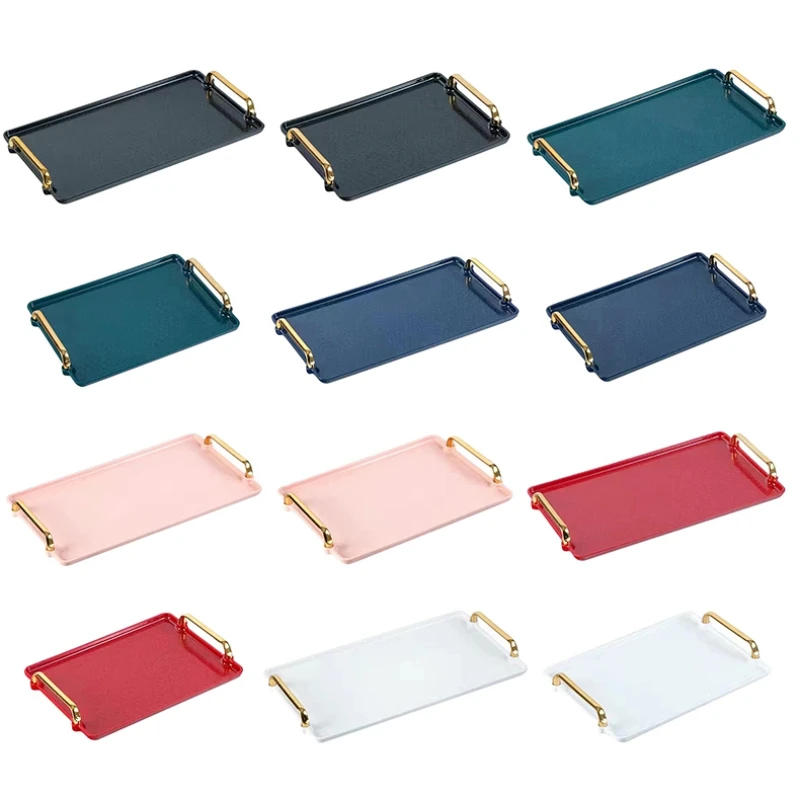 Description Picture 3 of itemLuxurious Storage Tray Plastic Serving Tray with Handles Household Tea Tray Tea Desert Breadbasket Bread Trays Food Cosmetic Pan