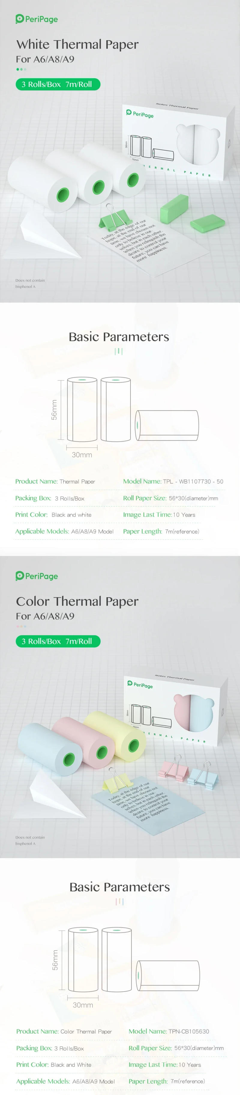 Description Picture 3 of itemThermal Paper HD Mini Labels Sticker Colors Photo Papers 56mm Rolls For PeriPage Paperang Meow Phomemo Niimbot Portable Printer