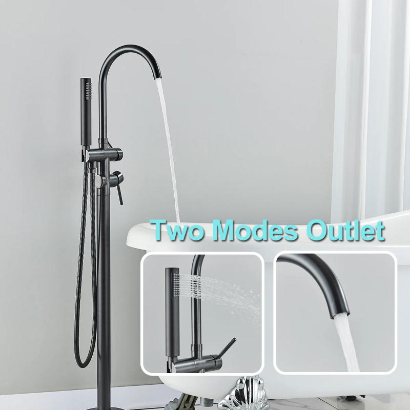 Description Picture 3 of itemHownifety Black Bathroom Floor Standing Bathtub Faucet Hot and Cold Type ABS Plastic Handheld Mixer Shower Systems Dual Handles