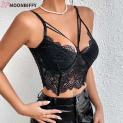Sexy Black Lace Tank Tops Casual Corset Top Woman Clothes Summer Halter Bustier Streetwear Vest Lingerie Slim Sleeveless Camis