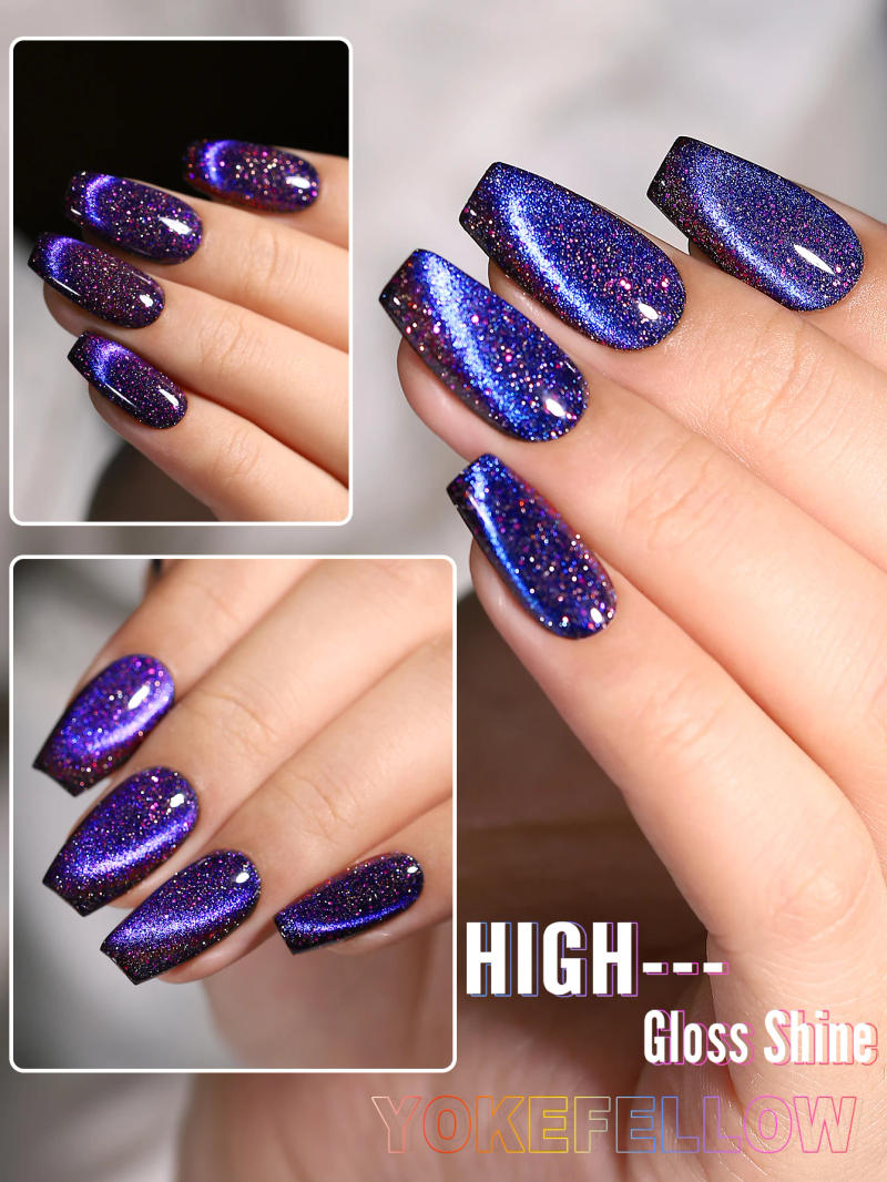 Description Picture 4 of itemYOKEFELLOW 10ML Purple Crystal Eye Cat Magnetic Gel Sparkling Glitter Gel Nail Polish Semi Permanent UV Gel Nail Art Decoration