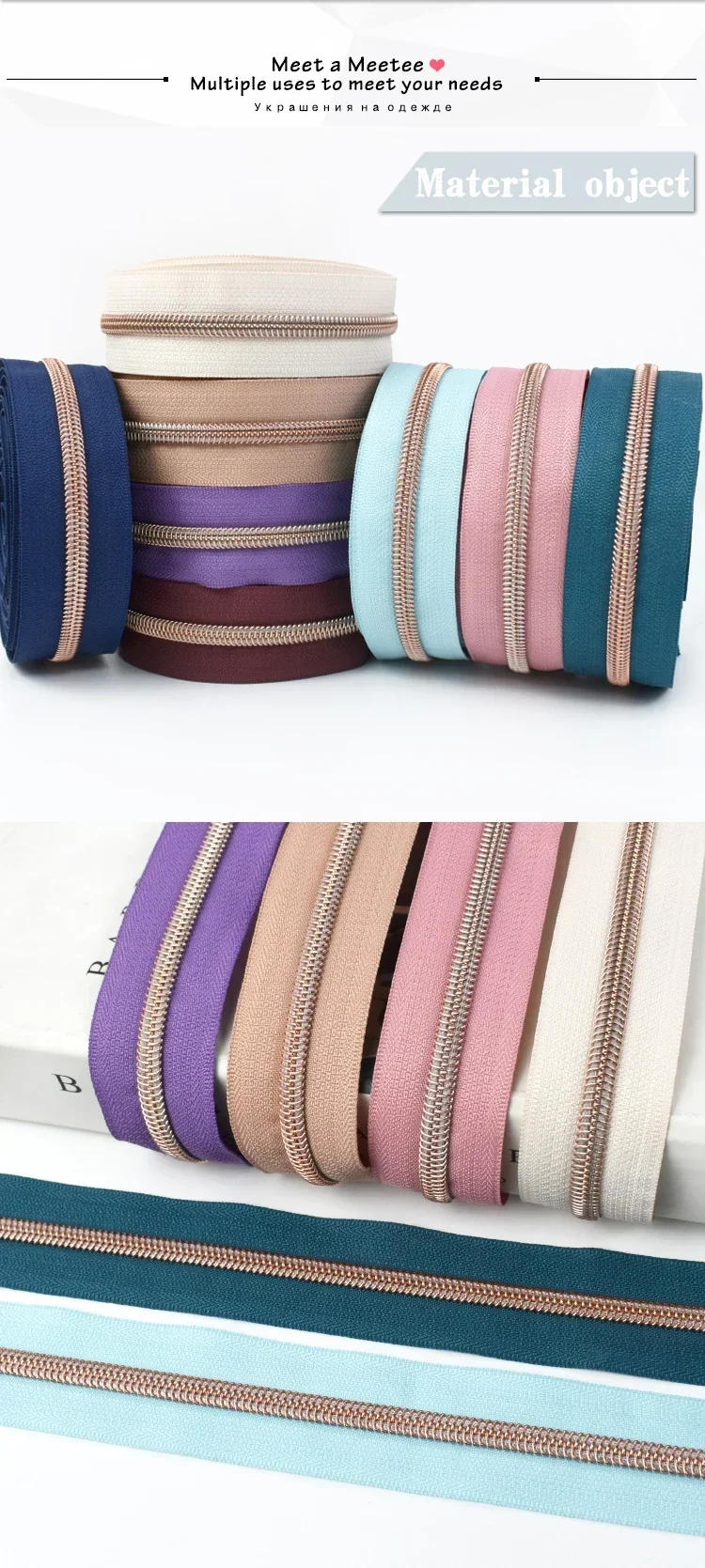 Description Picture 6 of item2/5/10/20M Meetee 5# RoseGold Zipper Tape with Sliders Nylon Zippers for Sewing Bag Garment Decor Zip Repair Kit DIY Accessories