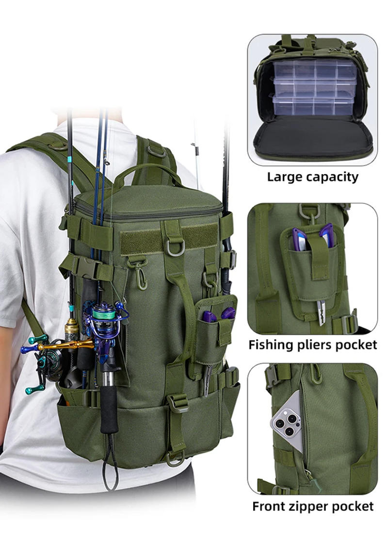 Description Picture 5 of itemLarge Capacity Fishing Gear Storage Backpack Fishing Bag Wet Dry Separation Splash-proof LUYA Bag Hiking Fishing Camping Packs