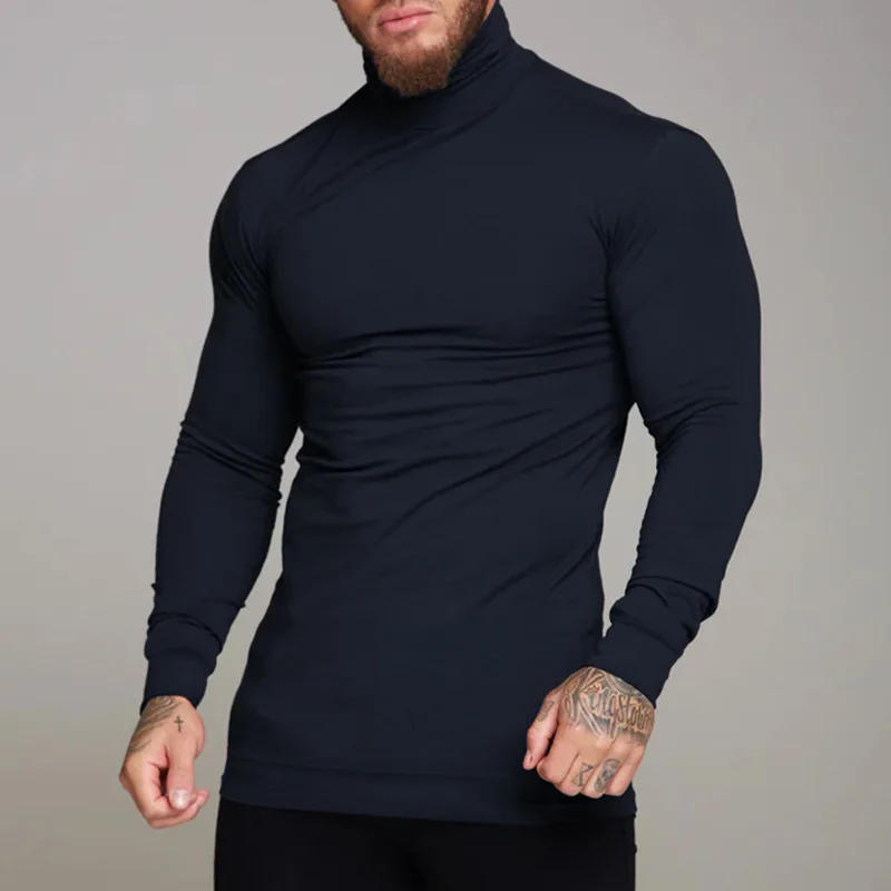 Description Picture 3 of item2024 Autumn Winter New Men's Casual Slim Fit Basic Tops Lightweight Underwear Top Turtleneck Pullover Sweatshirts