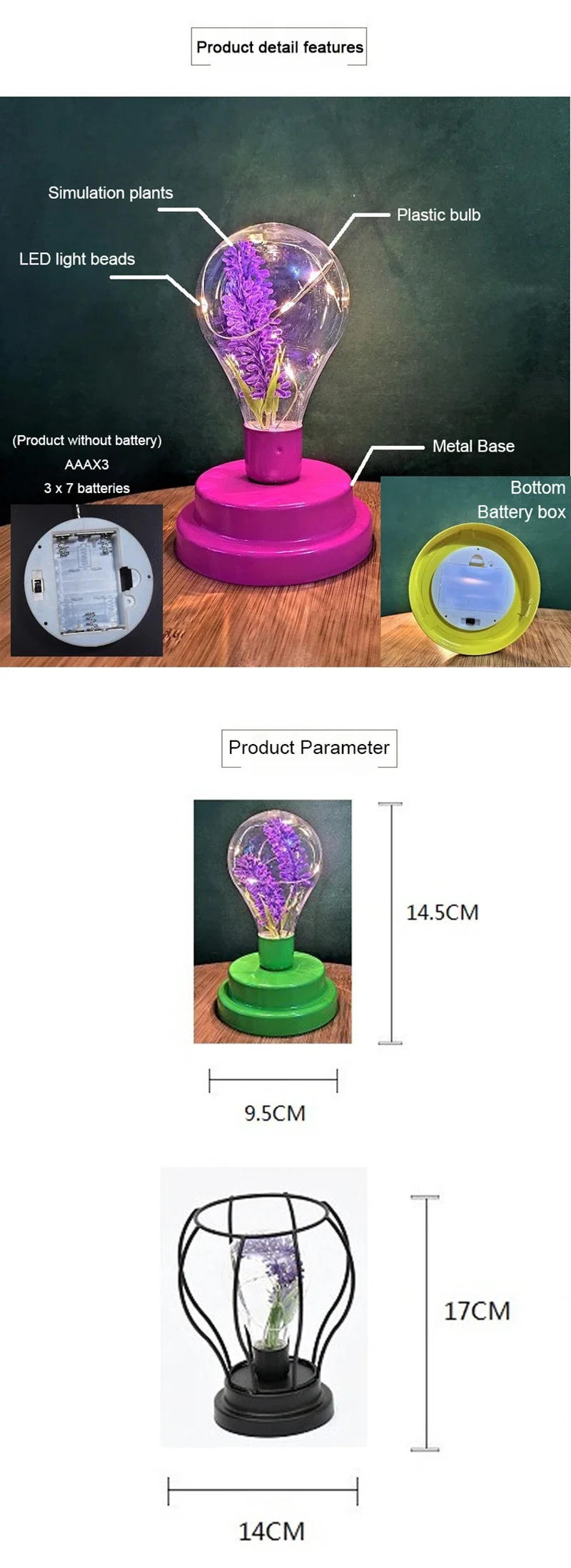 Description Picture 4 of itemLED Night Light Green Plant Copper Wire Lamp Battery Powered For Desktop Bedside Children Bedroom Home Decoration Nights Lights